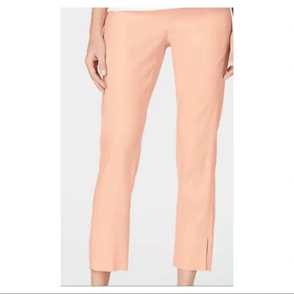 J.Jill Linen Stretch Pants Women Size M Peach Pull-On Side Slit Trousers